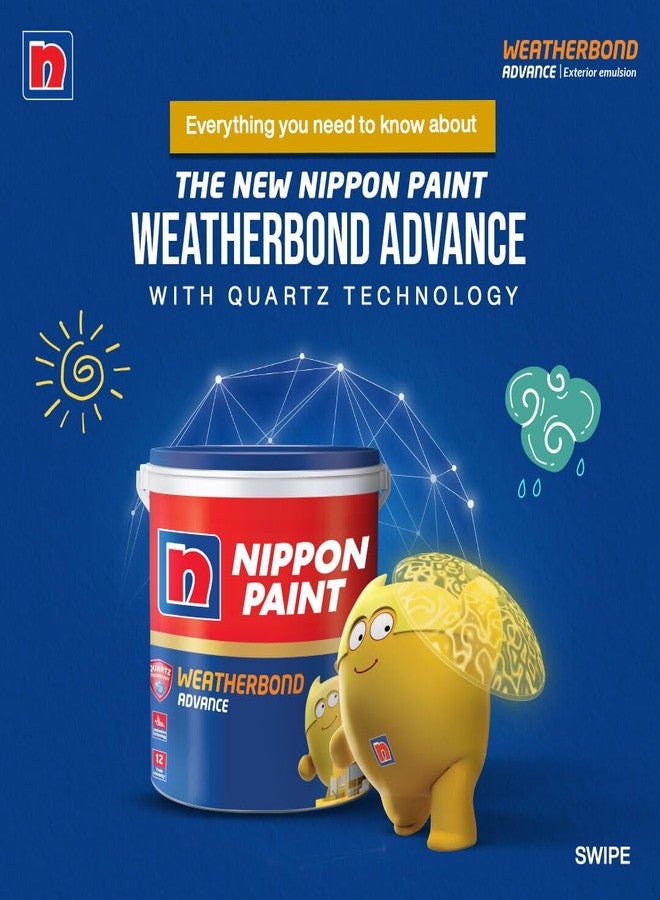 Nippon Paint طلاء جدران خارجي مستحلب من نيبون بينت ويذربوند أدفانس (أبيض، 1 لتر، لمسة نهائية لامعة) - حماية لمدة 12 عامًا بتقنية الكوارتز وتقنية حجب الشمس الثورية - طلاء آمن، منخفض المركبات العضوية المتطايرة للغاية، مقاوم للماء - Image 2